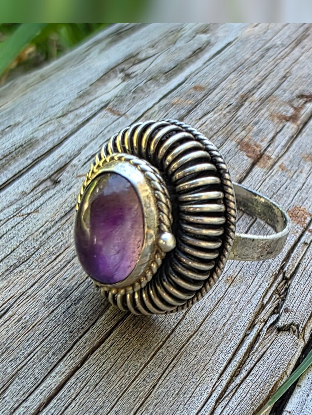 Vintage Amethyst Adjustable 1950s/60s Era Sterling Silver Poison Ring